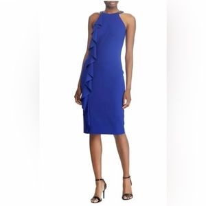 Lauren Ralph Lauren Womens Cocktail Dress Beaded Cascade Ruffle Blue,size 10